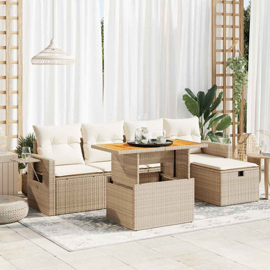 vidaXL Set sofás jardín y cojines 6 pzas ratán sintético acacia beige