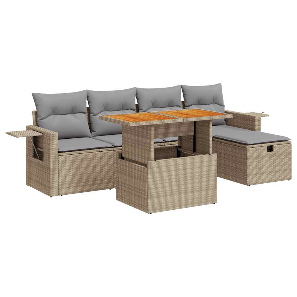 vidaXL Set sofás jardín y cojines 6 pzas ratán sintético acacia beige