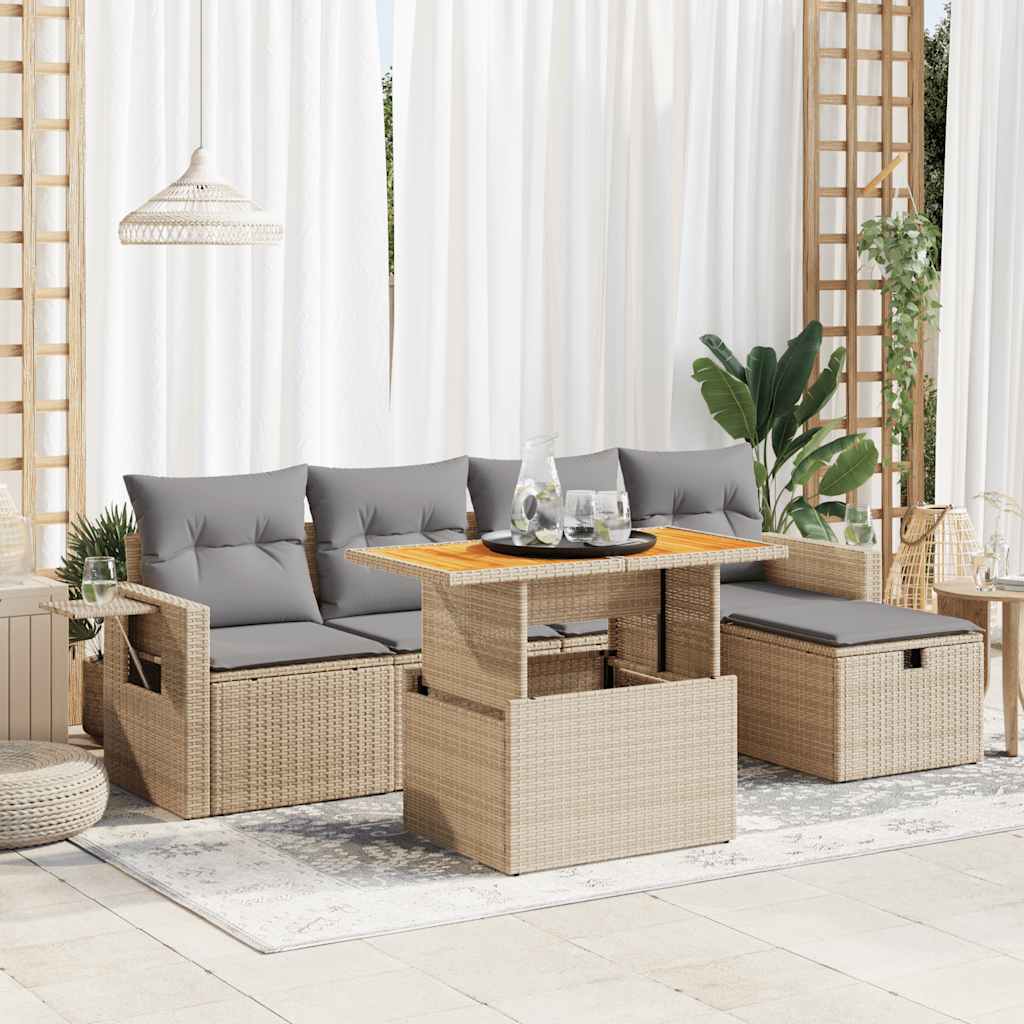 vidaXL Set sofás jardín y cojines 6 pzas ratán sintético acacia beige