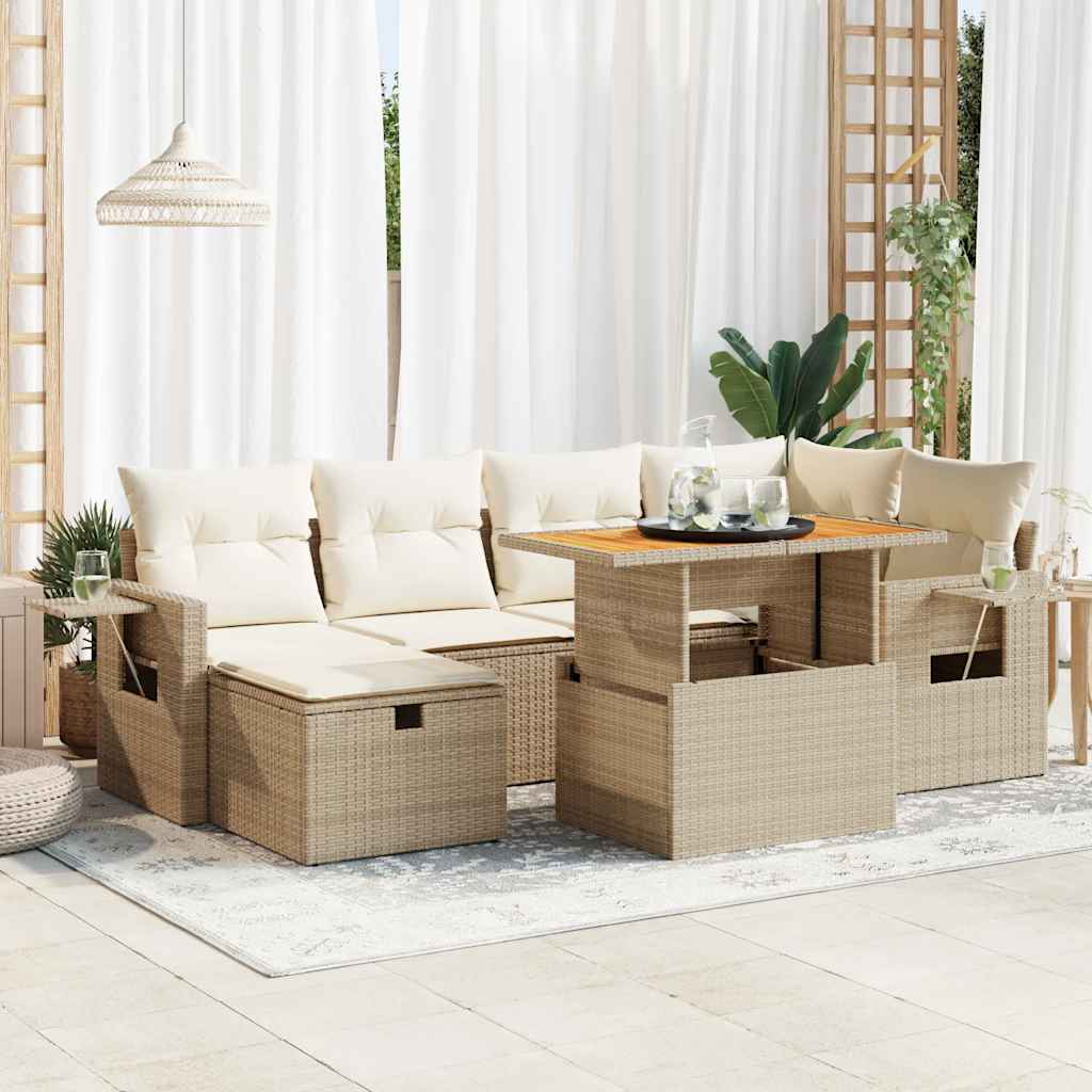 vidaXL Set sofás jardín y cojines 8 pzas ratán sintético acacia beige