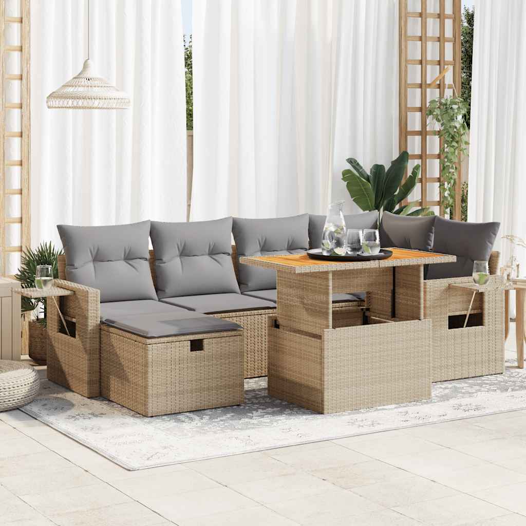 vidaXL Set sofás jardín y cojines 8 pzas ratán sintético acacia beige