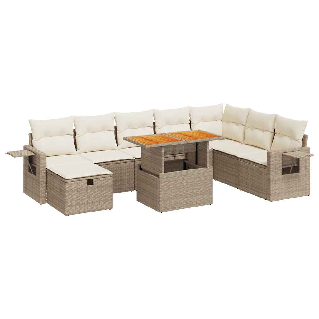 vidaXL Set sofás jardín y cojines 9 pzas ratán sintético acacia beige