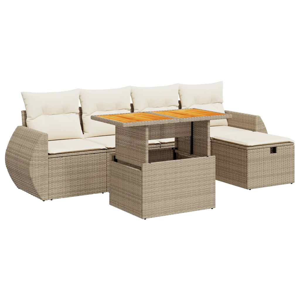 vidaXL Set sofás jardín y cojines 6 pzas ratán sintético acacia beige