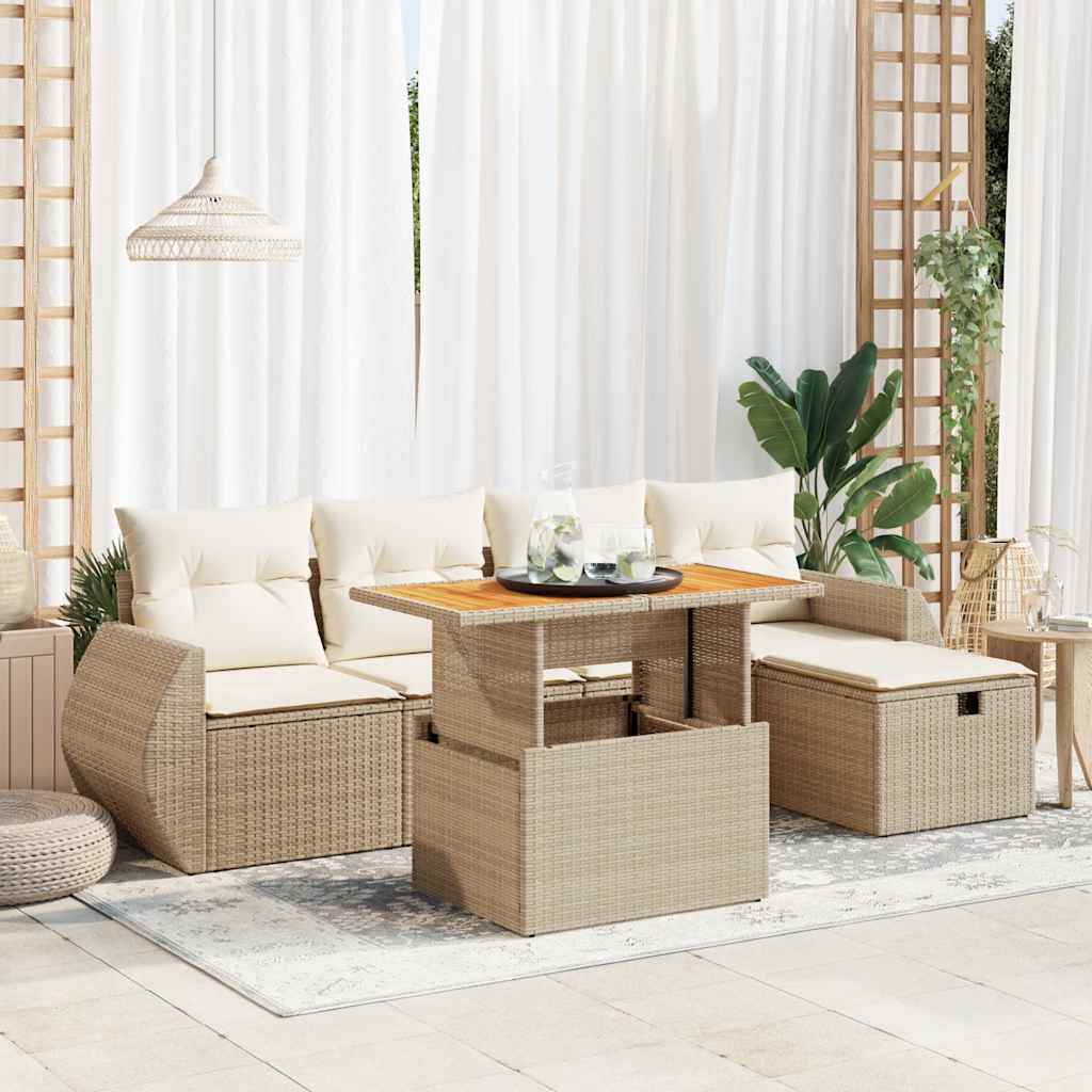 vidaXL Set sofás jardín y cojines 6 pzas ratán sintético acacia beige