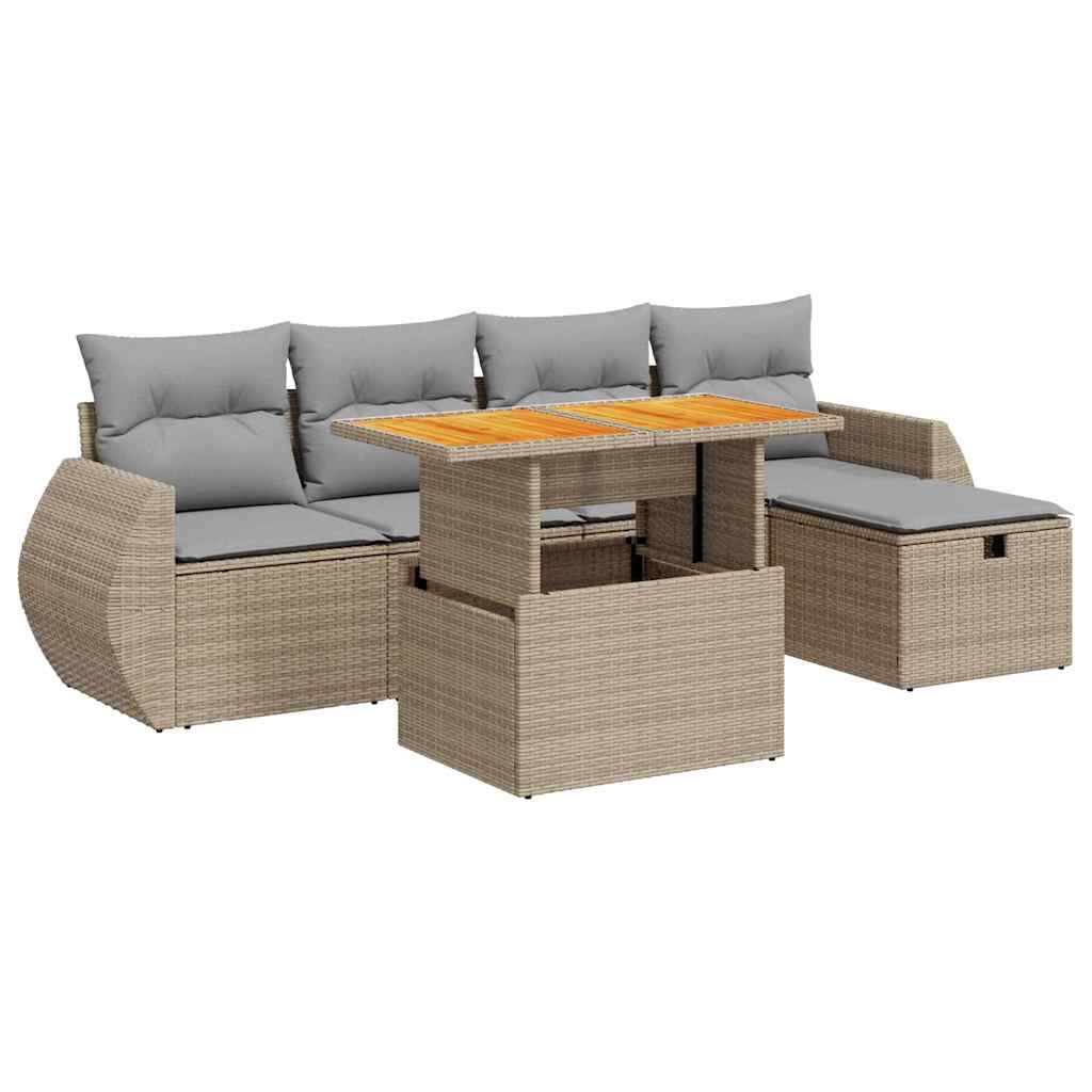 vidaXL Set sofás jardín y cojines 6 pzas ratán sintético acacia beige