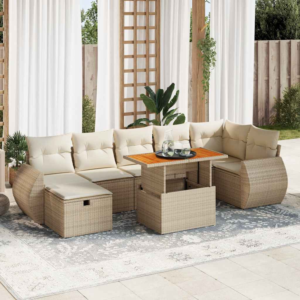 vidaXL Set sofás jardín y cojines 5 pzas ratán sintético acacia beige