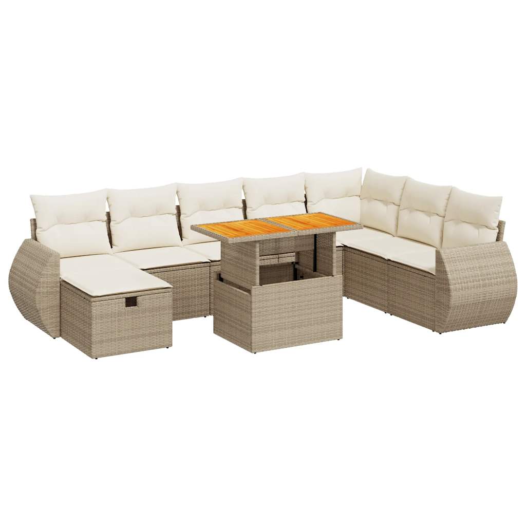 vidaXL Set sofás jardín y cojines 9 pzas ratán sintético acacia beige