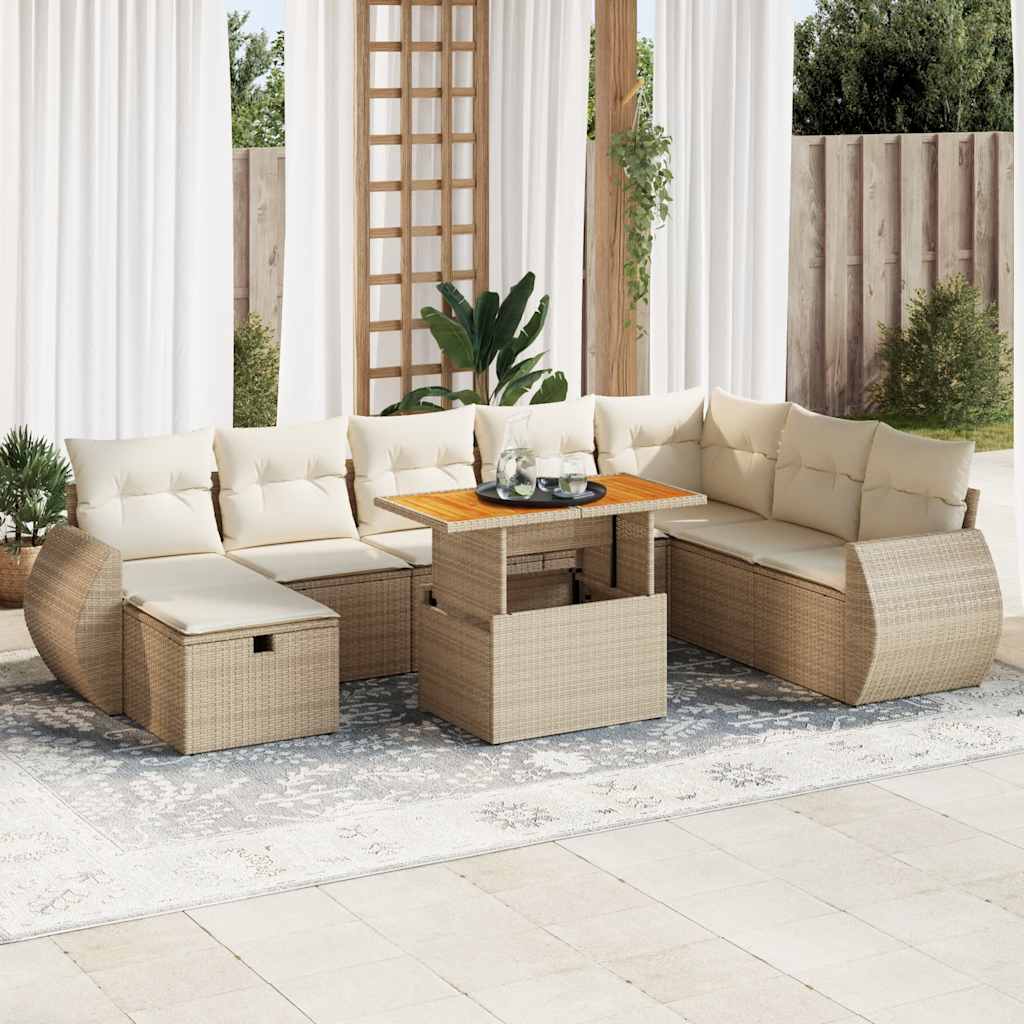 vidaXL Set sofás jardín y cojines 9 pzas ratán sintético acacia beige