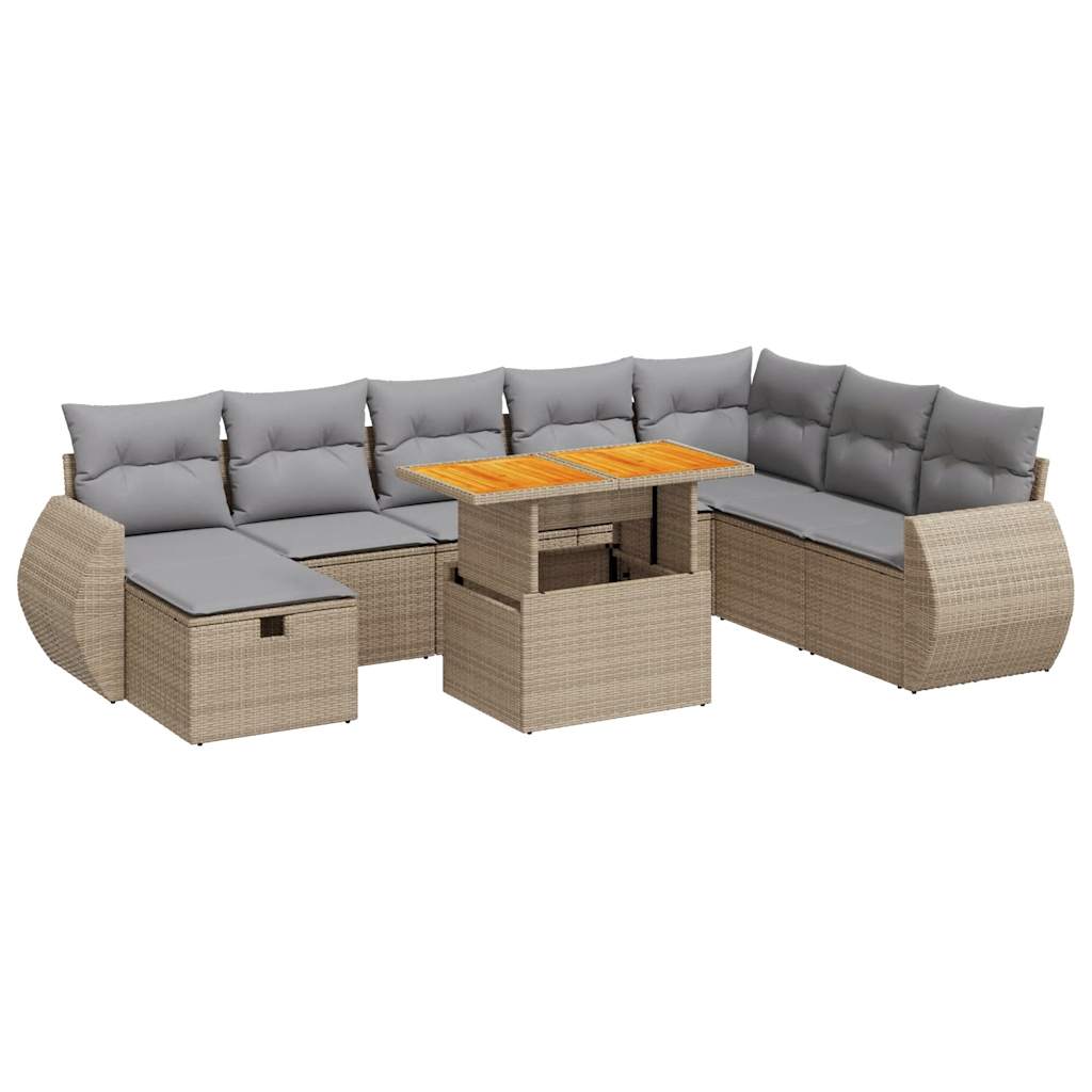 vidaXL Set sofás jardín y cojines 9 pzas ratán sintético acacia beige