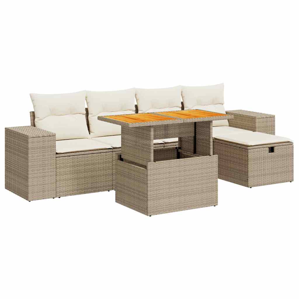 vidaXL Set sofás jardín y cojines 6 pzas ratán sintético acacia beige