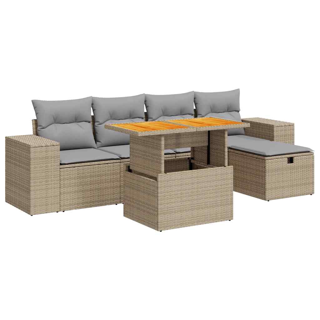 vidaXL Set sofás jardín y cojines 6 pzas ratán sintético acacia beige