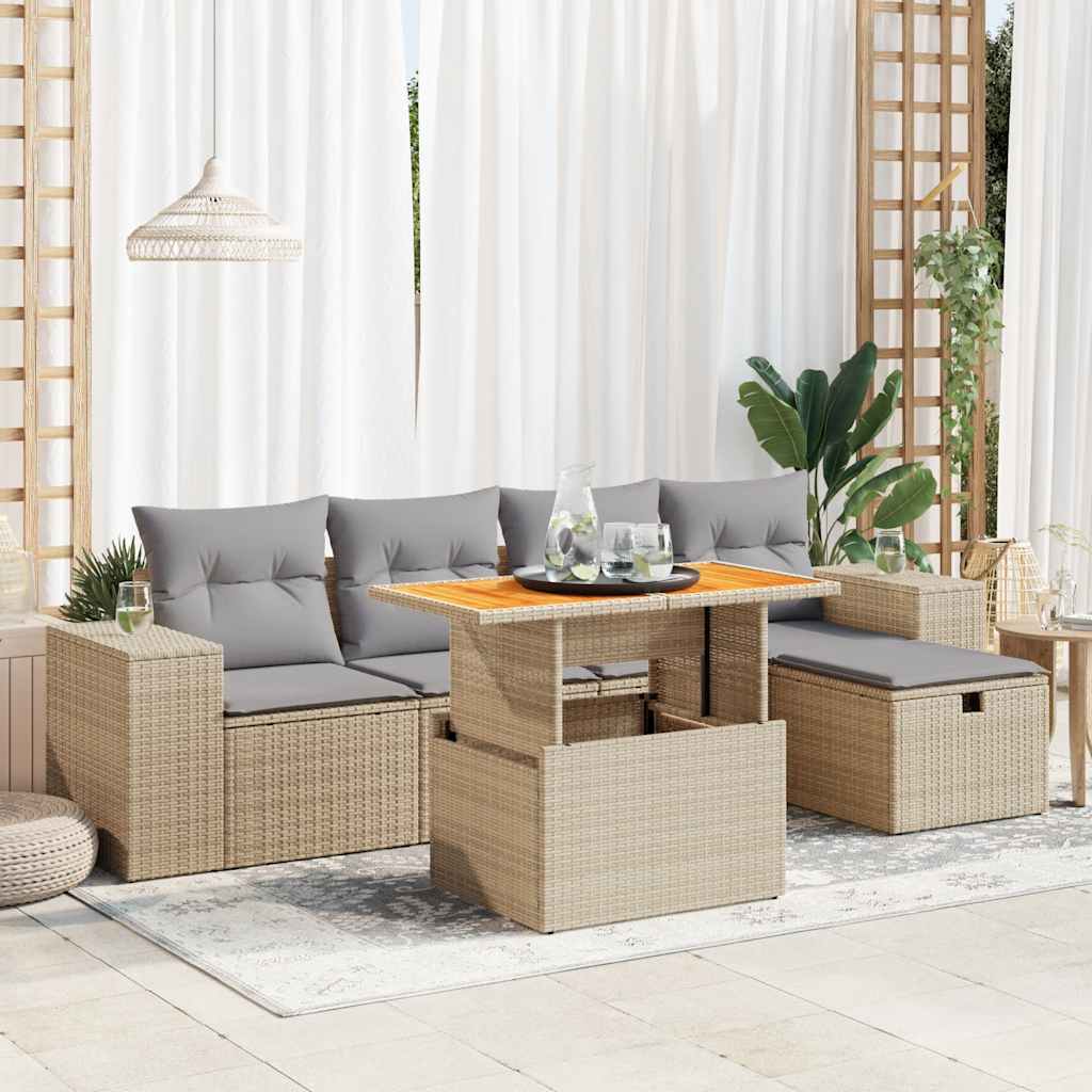 vidaXL Set sofás jardín y cojines 6 pzas ratán sintético acacia beige