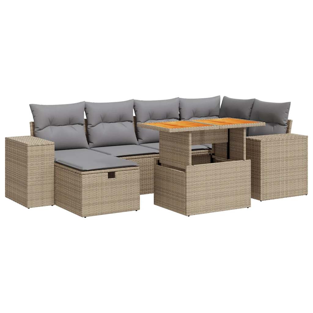 vidaXL Set sofás jardín y cojines 8 pzas ratán sintético acacia beige