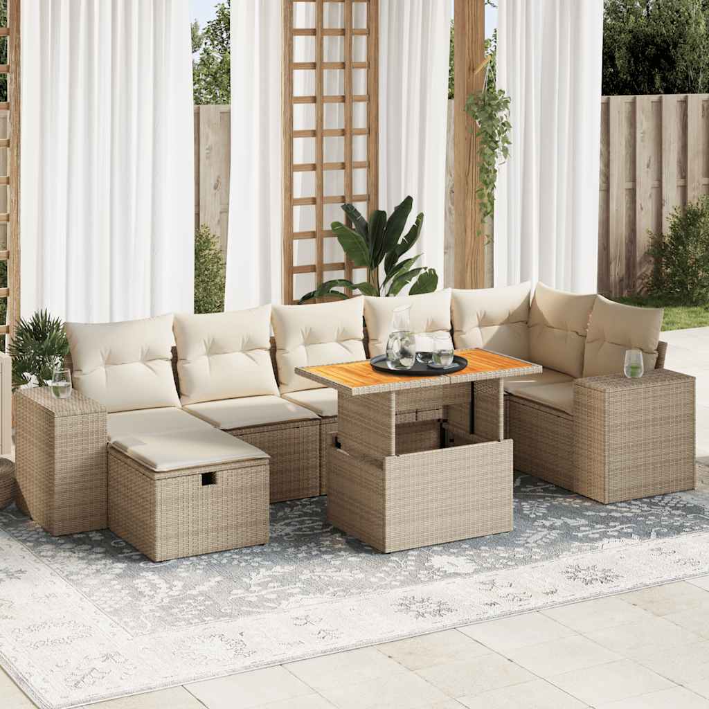 vidaXL Set sofás jardín y cojines 5 pzas ratán sintético acacia beige