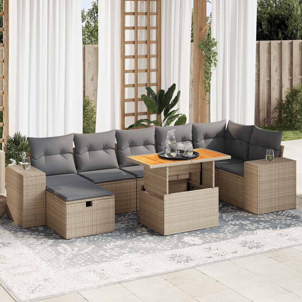 vidaXL Set sofás jardín y cojines 5 pzas ratán sintético acacia beige