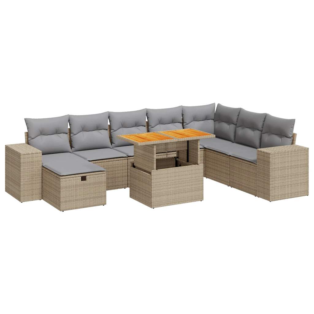 vidaXL Set sofás jardín y cojines 9 pzas ratán sintético acacia beige