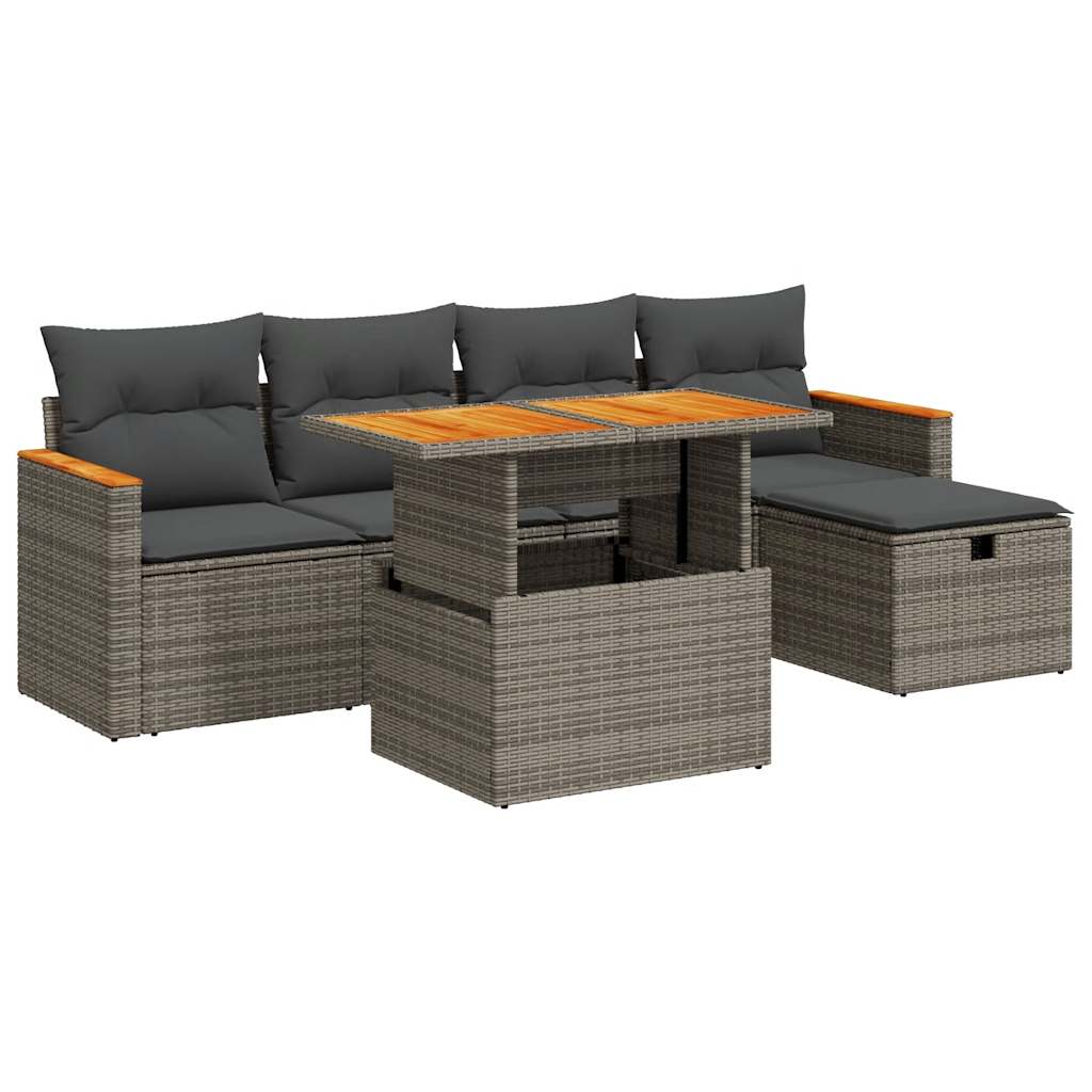 vidaXL Set de muebles de jardín 6 pzas y cojines ratán sintético gris