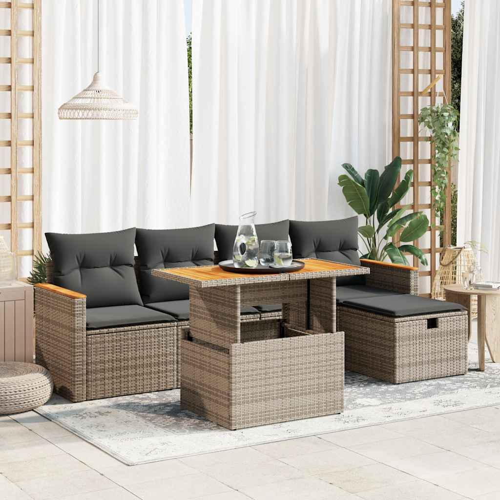 vidaXL Set de muebles de jardín 6 pzas y cojines ratán sintético gris