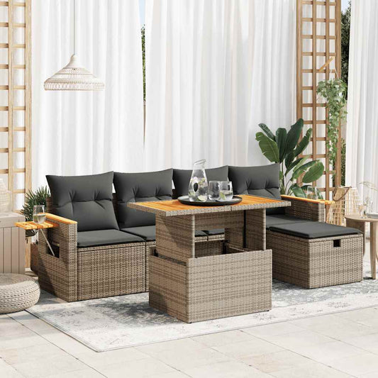 vidaXL Set de muebles de jardín 6 pzas y cojines ratán sintético gris