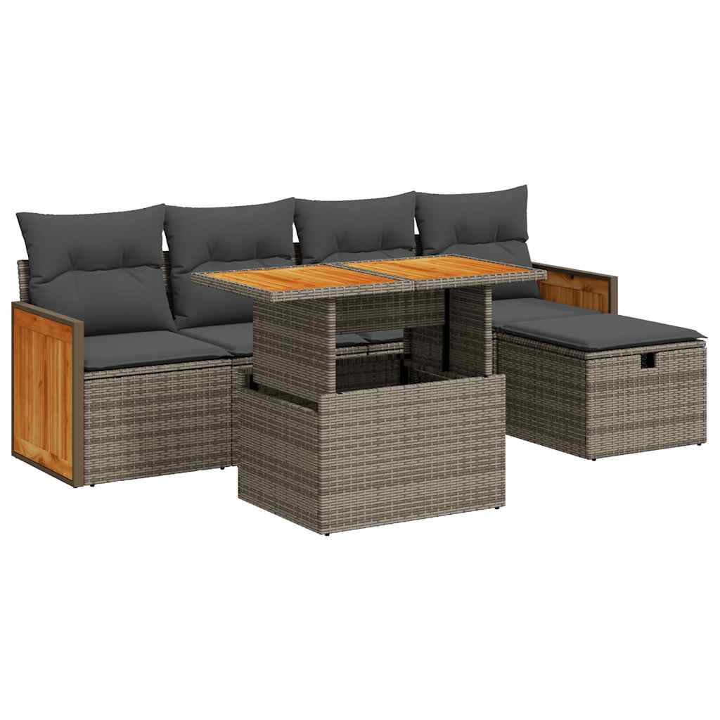 vidaXL Set de muebles de jardín 6 pzas y cojines ratán sintético gris