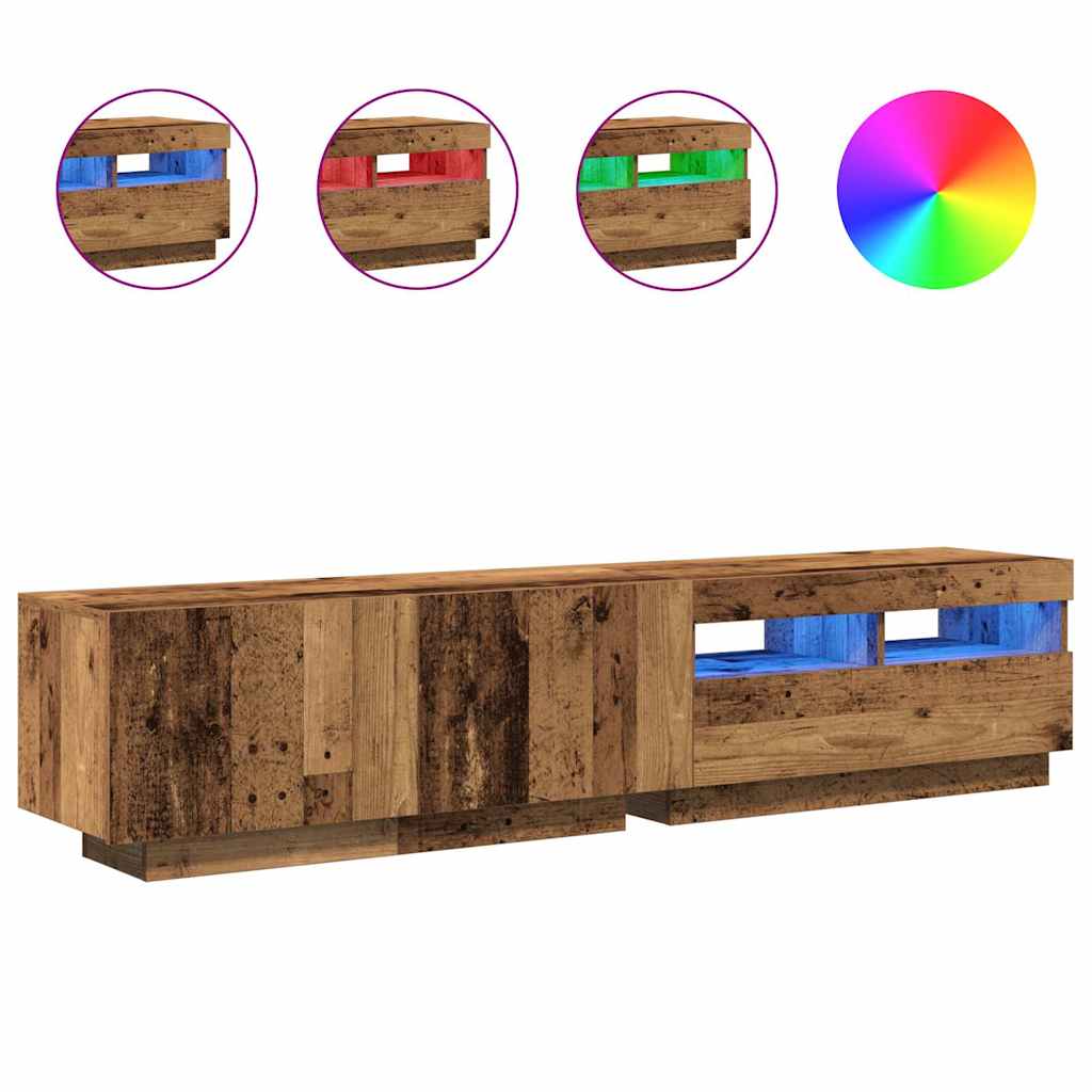 vidaXL Mueble TV luces LED madera ingeniería envejecida 180x35x40 cm