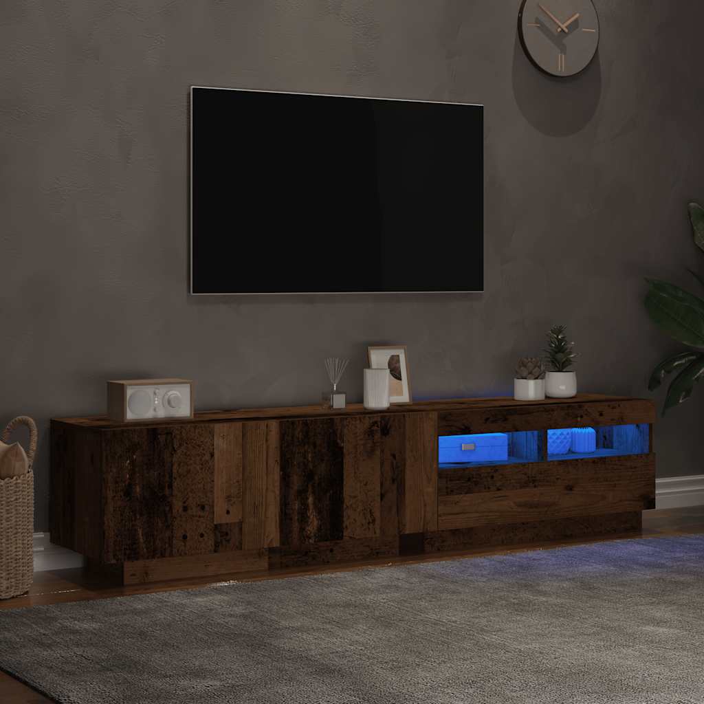 vidaXL Mueble TV luces LED madera ingeniería envejecida 180x35x40 cm