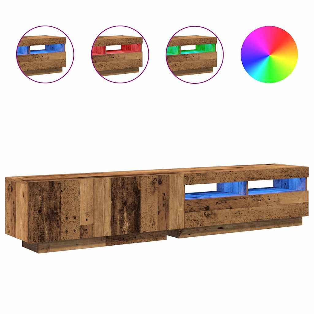 vidaXL Mueble TV luces LED madera ingeniería envejecida 200x35x40 cm