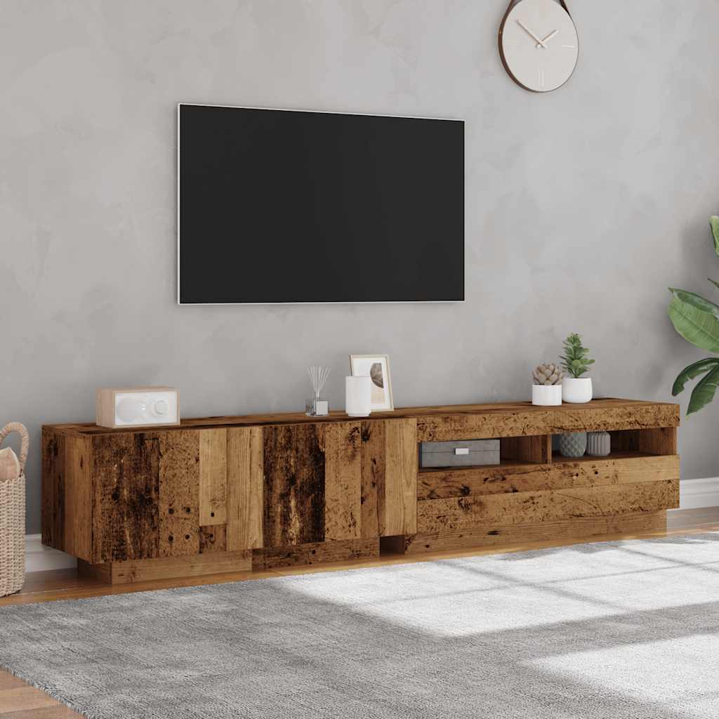 vidaXL Mueble TV luces LED madera ingeniería envejecida 200x35x40 cm