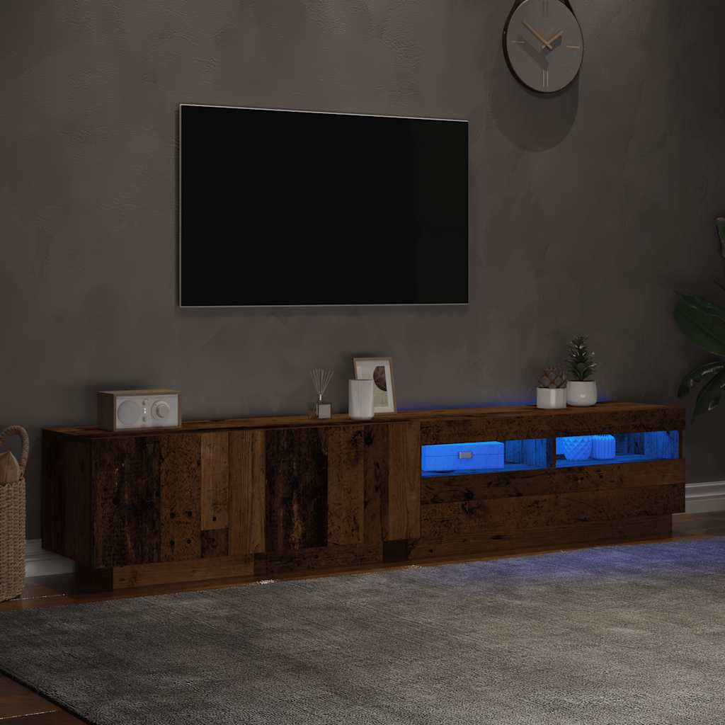 vidaXL Mueble TV luces LED madera ingeniería envejecida 200x35x40 cm