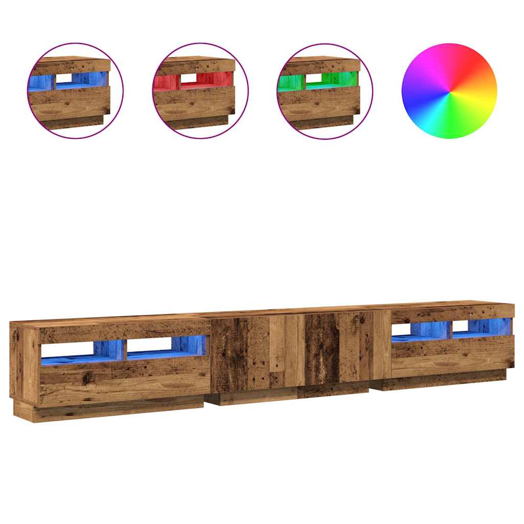 vidaXL Mueble TV luces LED madera ingeniería envejecida 260x35x40 cm