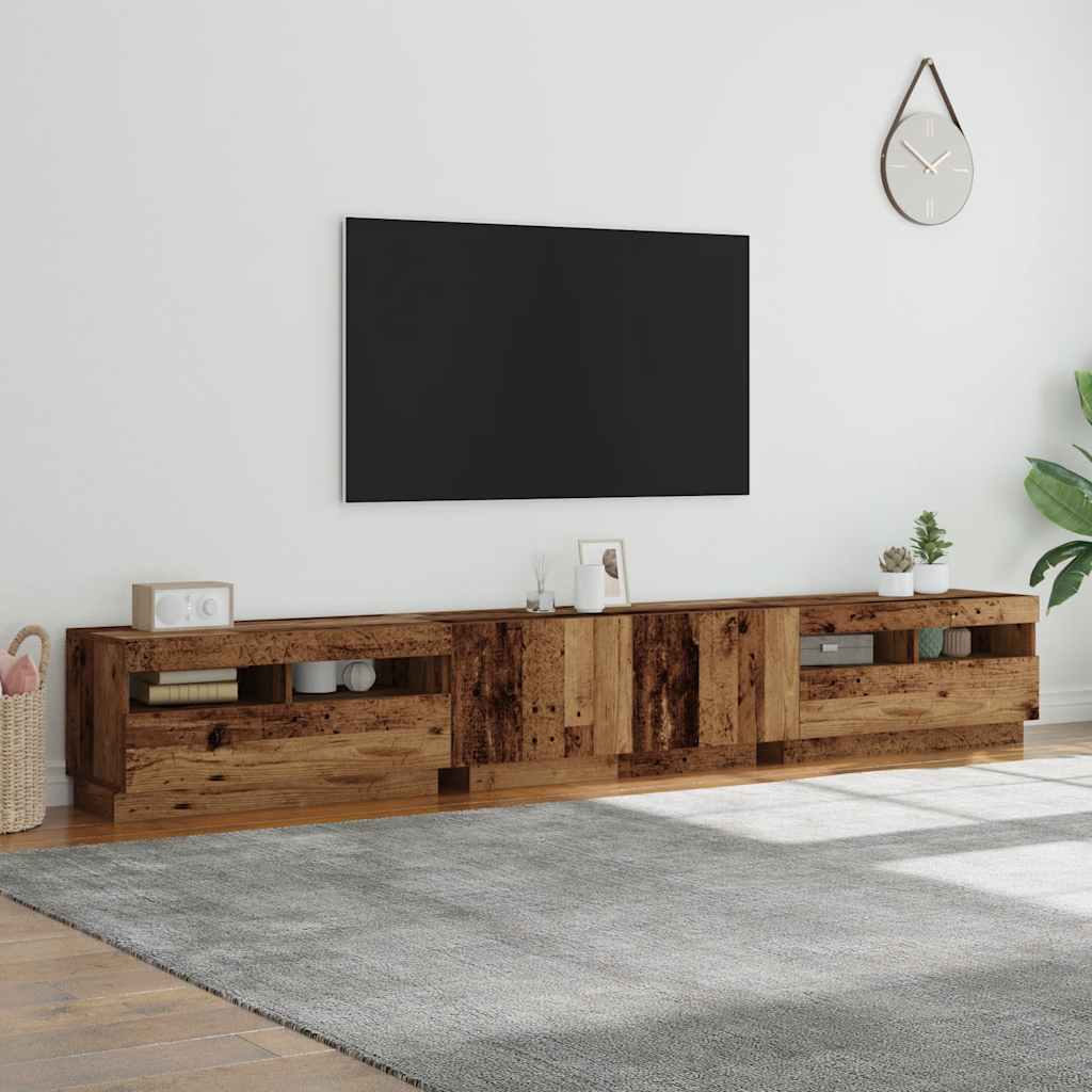 vidaXL Mueble TV luces LED madera ingeniería envejecida 260x35x40 cm