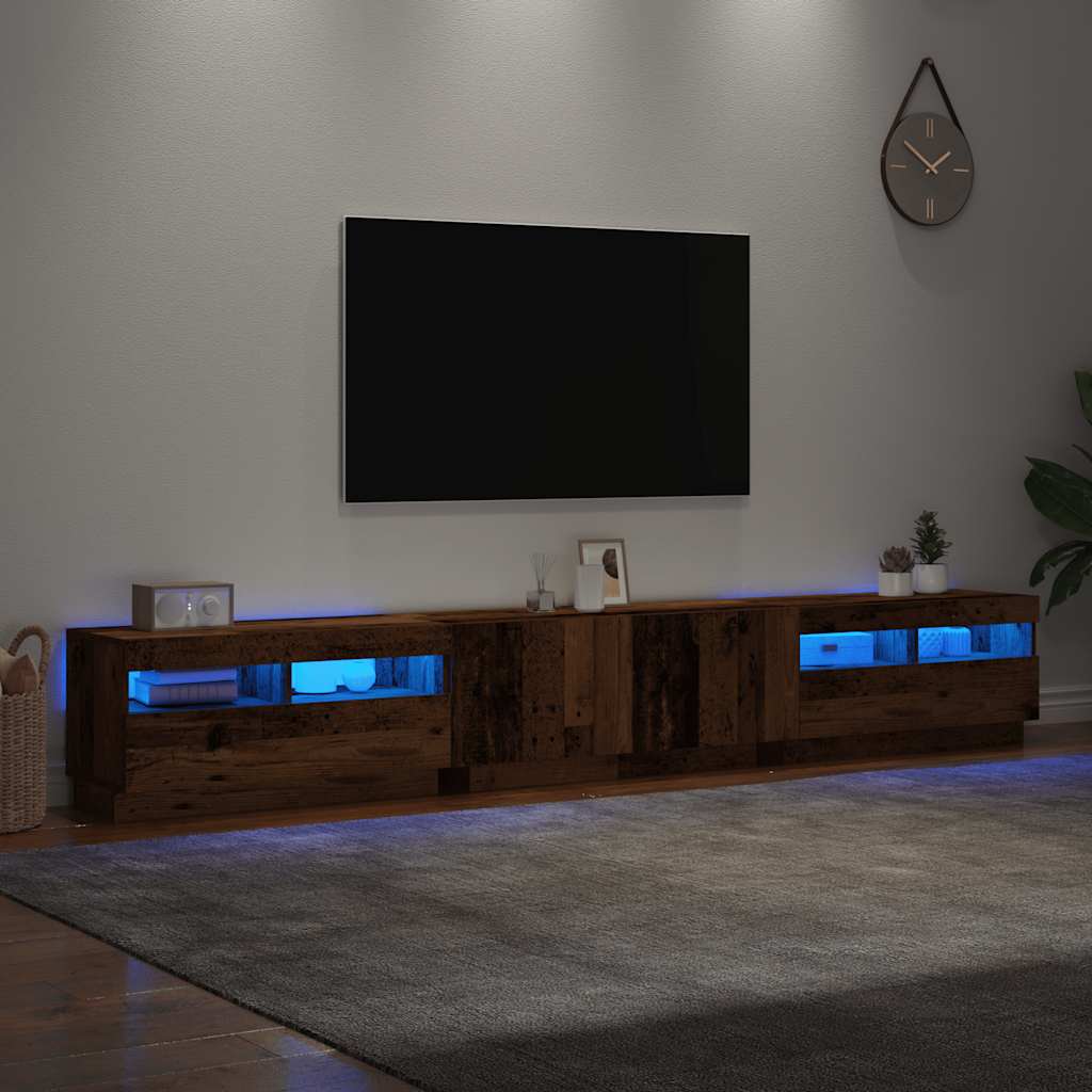 vidaXL Mueble TV luces LED madera ingeniería envejecida 260x35x40 cm