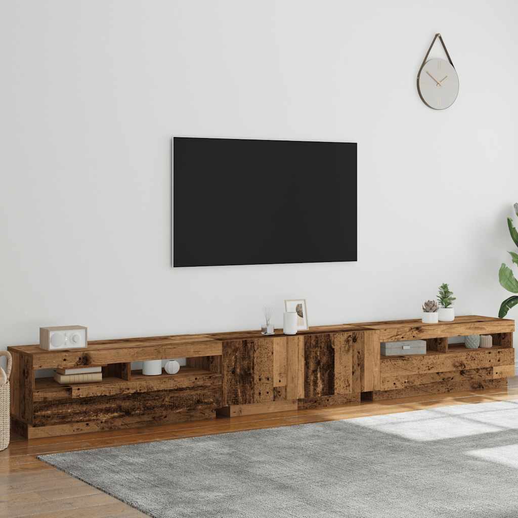 vidaXL Mueble TV luces LED madera ingeniería envejecida 300x35x40 cm