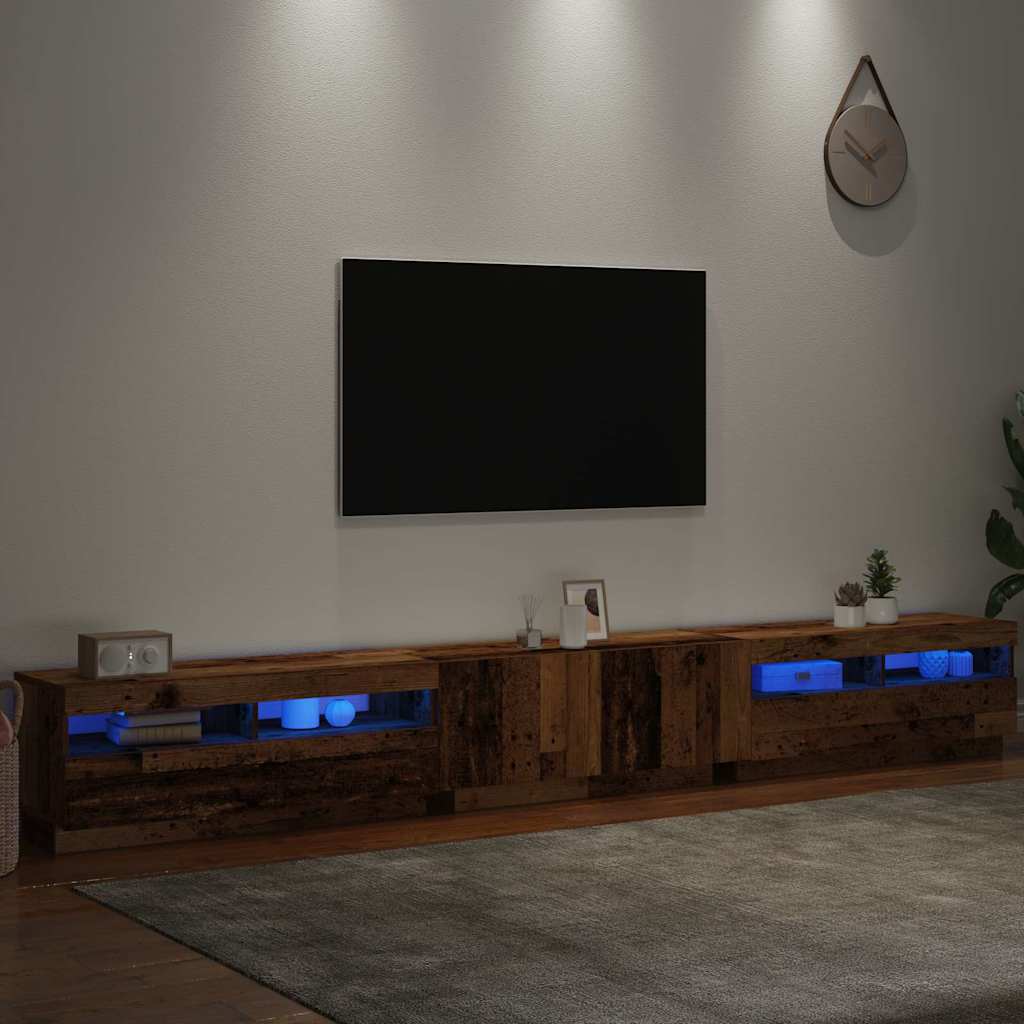 vidaXL Mueble TV luces LED madera ingeniería envejecida 300x35x40 cm