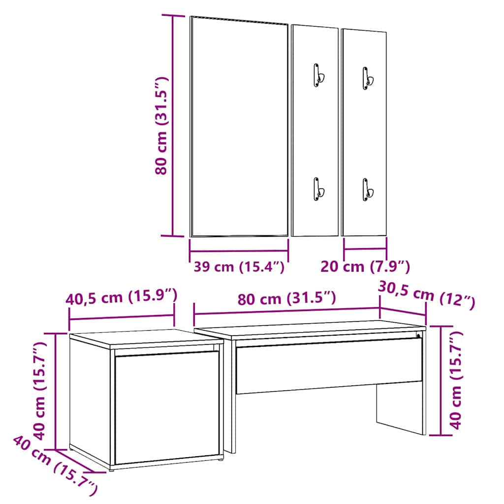 vidaXL Set de muebles recibidor madera contrachapada roble artesanal