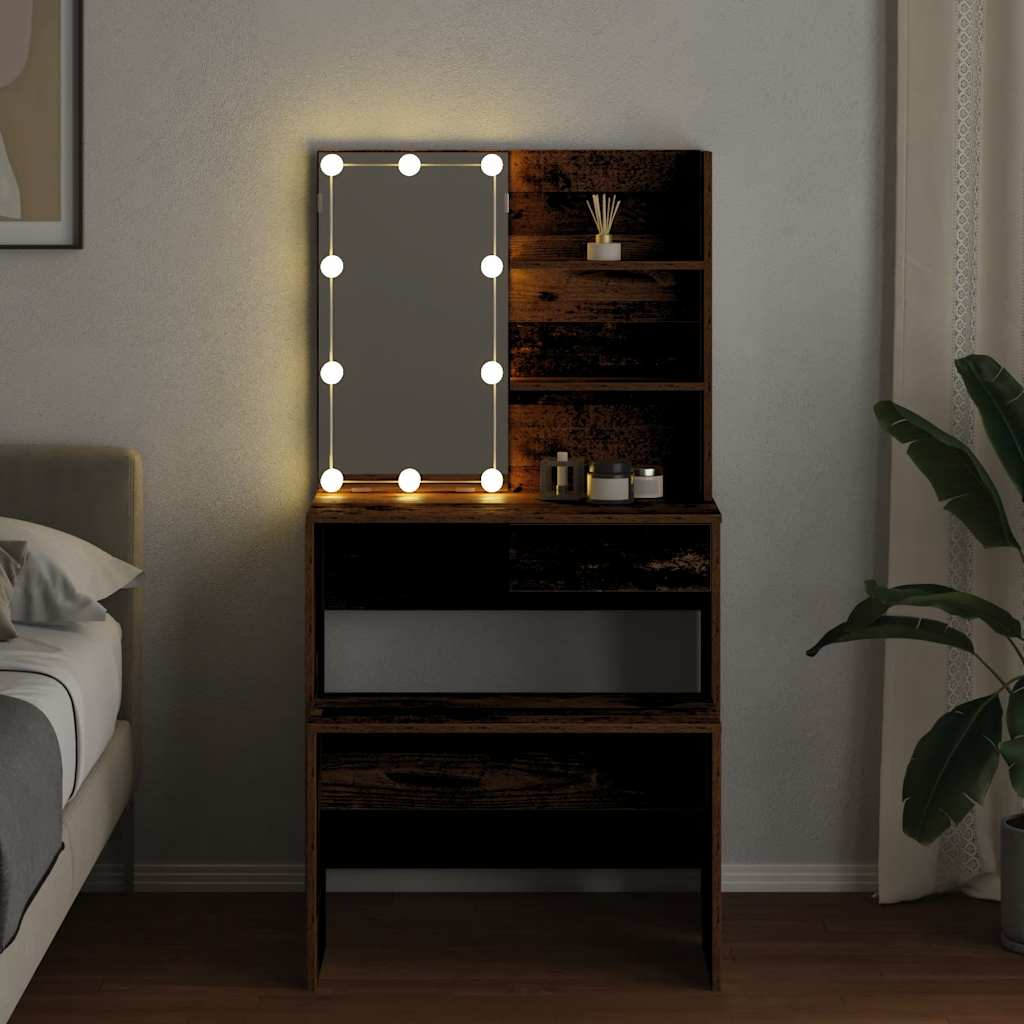 vidaXL Juego de tocador con LED madera contrachapada madera vieja