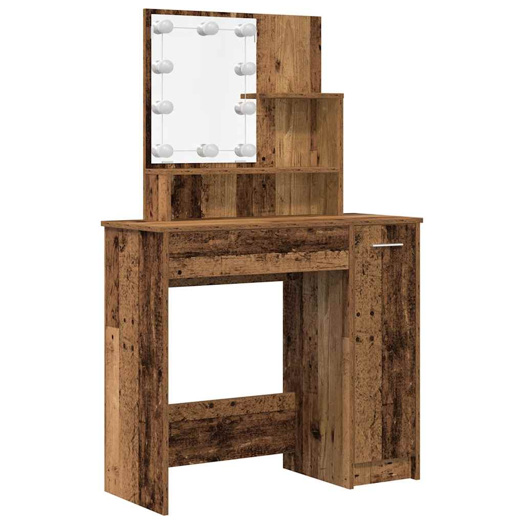 vidaXL Juego de tocador con LED madera contrachapada madera vieja