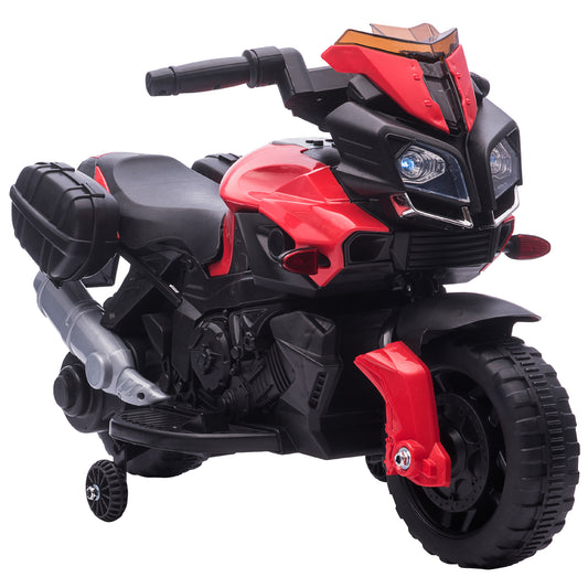 HOMCOM Moto Eléctrica para Niños de 18-48 Meses Motocicleta de Batería 6V con Faros Bocina 2 Ruedas de Equilibrio y Velocidad 3 km/h Carga 25 kg 88,5x42,5x49 cm Rojo