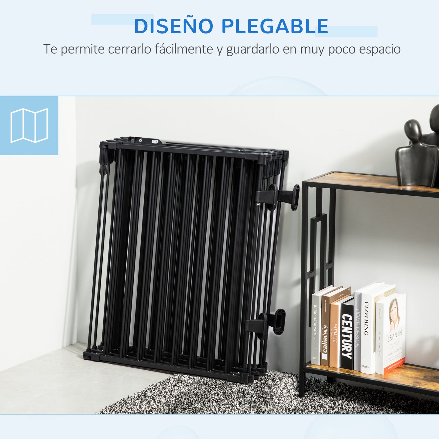 PawHut Parque para Perros 8 Vallas 60x76 cm Corral Plegable para Cachorros con Puerta y Doble Cerradura Paneles Metálicos de Bricolaje para Pasillos Escaleras Negro