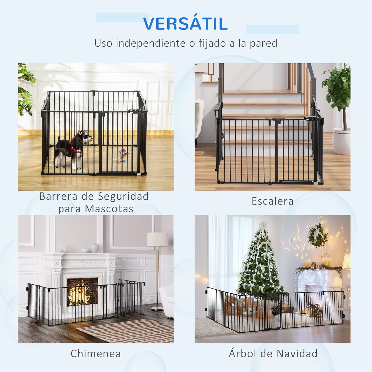 PawHut Parque para Perros 8 Vallas 60x76 cm Corral Plegable para Cachorros con Puerta y Doble Cerradura Paneles Metálicos de Bricolaje para Pasillos Escaleras Negro