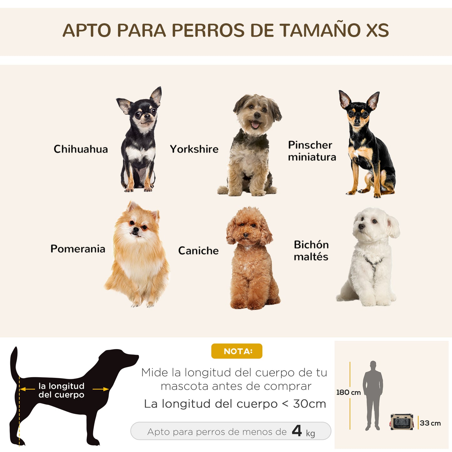 PawHut Transportín Mochila para Gatos Perros Pequeños Bolsa de Transporte para Mascotas Plegable con Cojín Extraíble y Correa de Transporte Ajustable para Viaje 48,5x33,5x33 cm Caqui