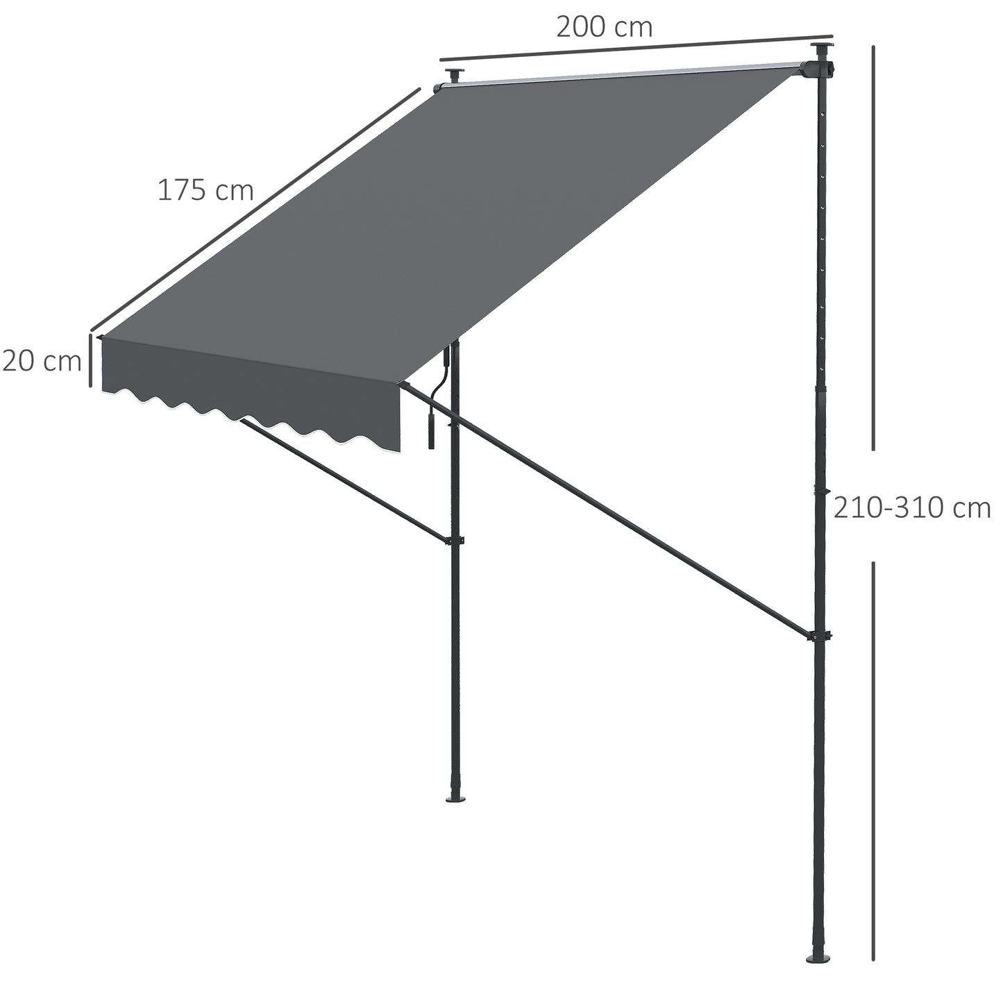 Outsunny Toldo Manual Retráctil Toldo para Balcón con Altura Ajustable Manivela y Protección Solar para Terraza Jardín Gris