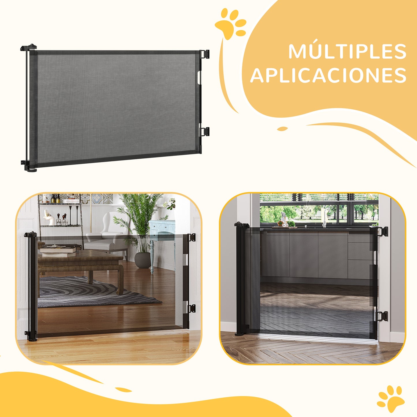 PawHut Puerta de Seguridad para Perros y Gatos Extensible 0-150 cm Puerta Retráctil para Mascotas Barrera para Escaleras y Pasillos Aleación de Aluminio 165x10,7x85 cm Negro