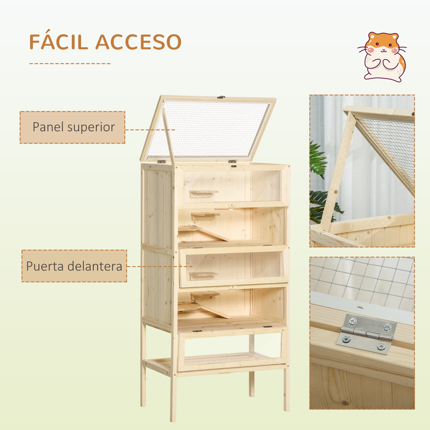 PawHut PawHut Jaula de Madera para Hámster Ratones Animales Pequeños y Roedores Tipo Casa Conejera con Techo Abatible 5 Pisos 10 Plataformas y 3 Escaleras 60x40x120 cm