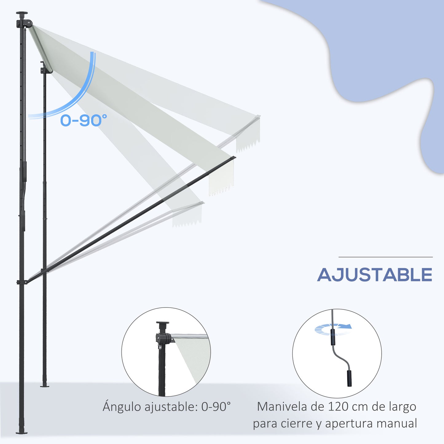 Outsunny Toldo Manual Retráctil Toldo para Balcón con Altura Ajustable Manivela y Protección Solar para Terraza Jardín Crema