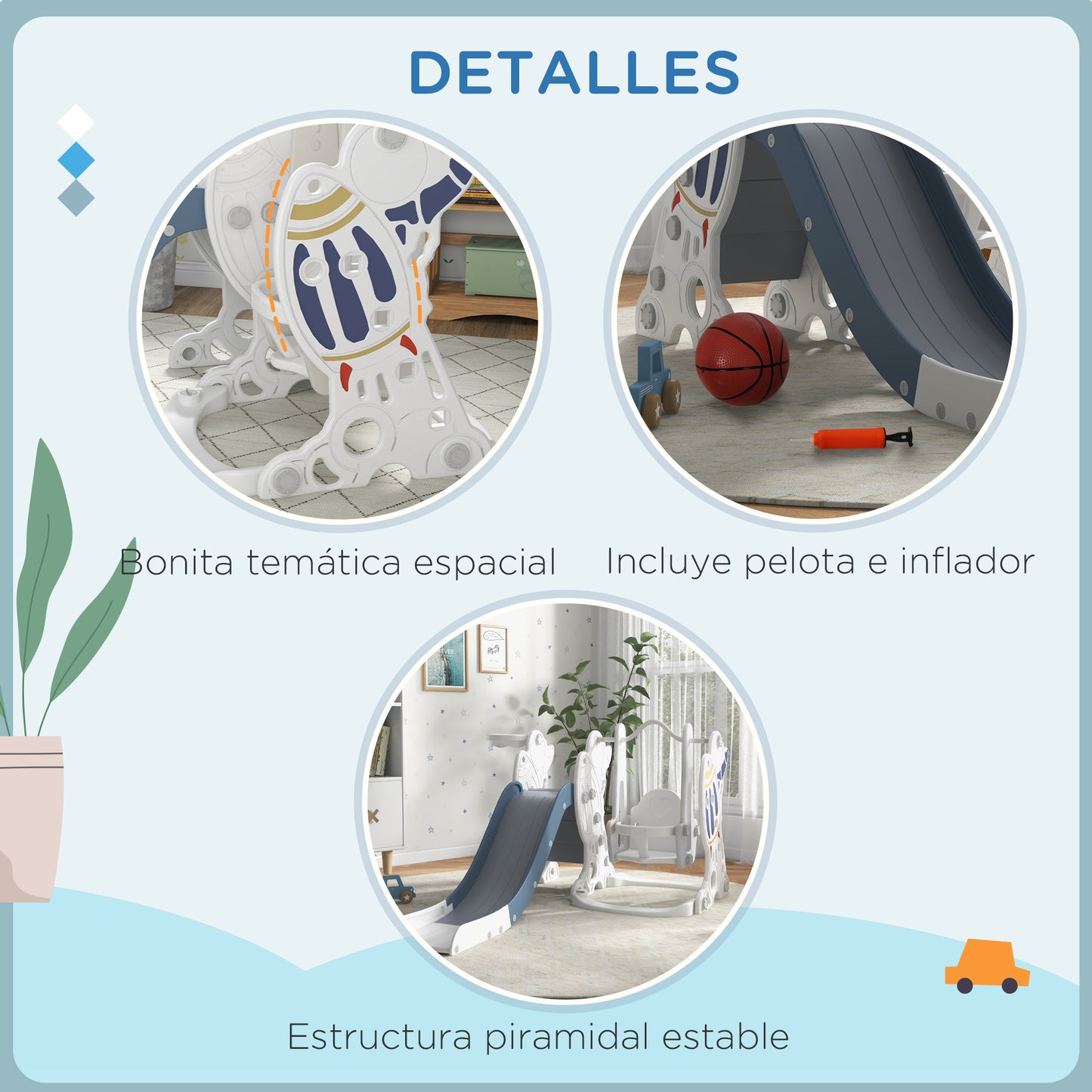 AIYAPLAY Juego de Tobogán y Columpio para Niños 3 en 1 Columpio para Niños de 18-48 Meses Tobogán para Bebés con Aro de Baloncesto Carga 30 kg 150x185x92 cm Blanco y Azul