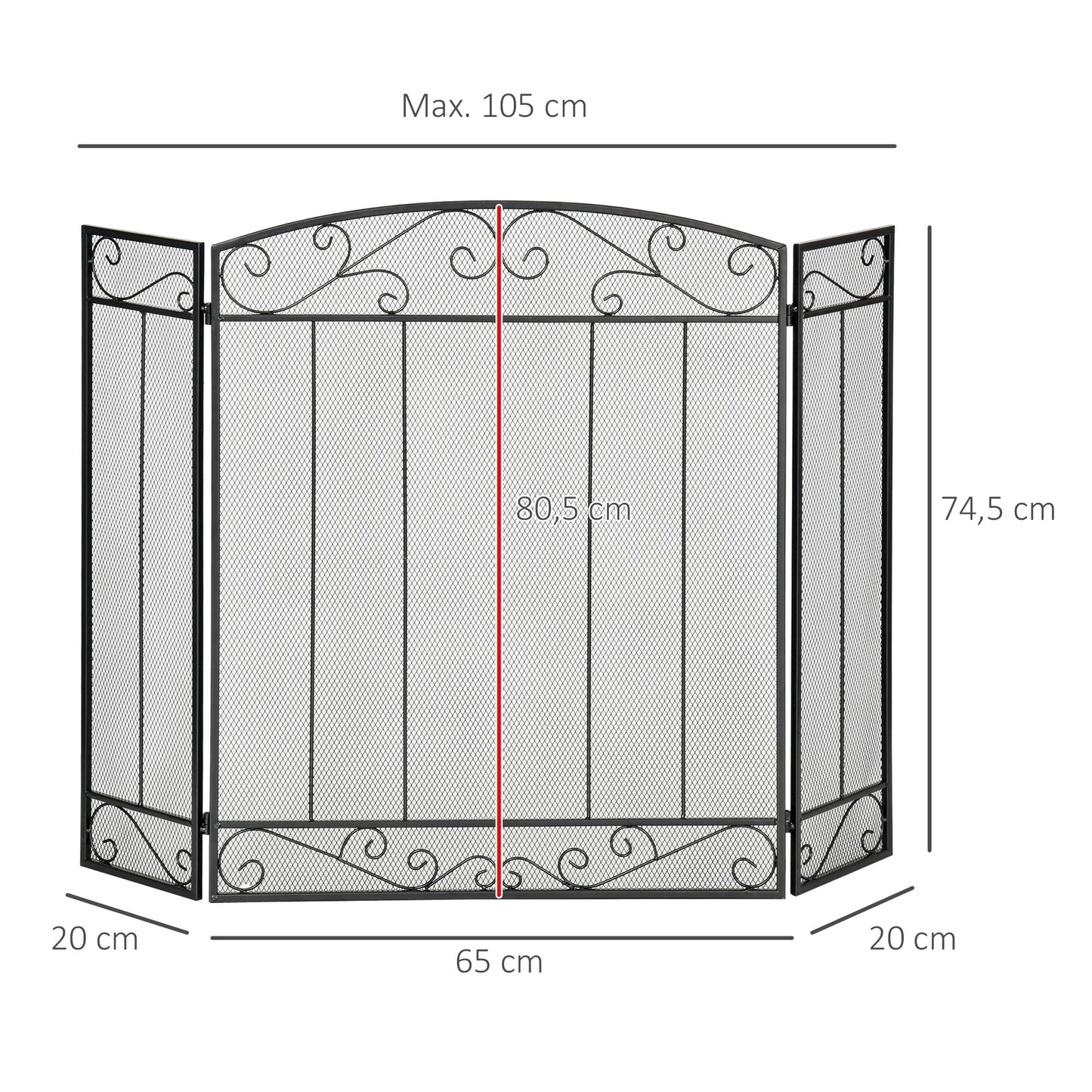 HOMCOM Salvachispas Plegable para Chimenea 105x80,5 cm Pantalla Protector para Estufas de 3 Paneles con Bisagras Estructura de Metal y Alambre Decorativo Negro