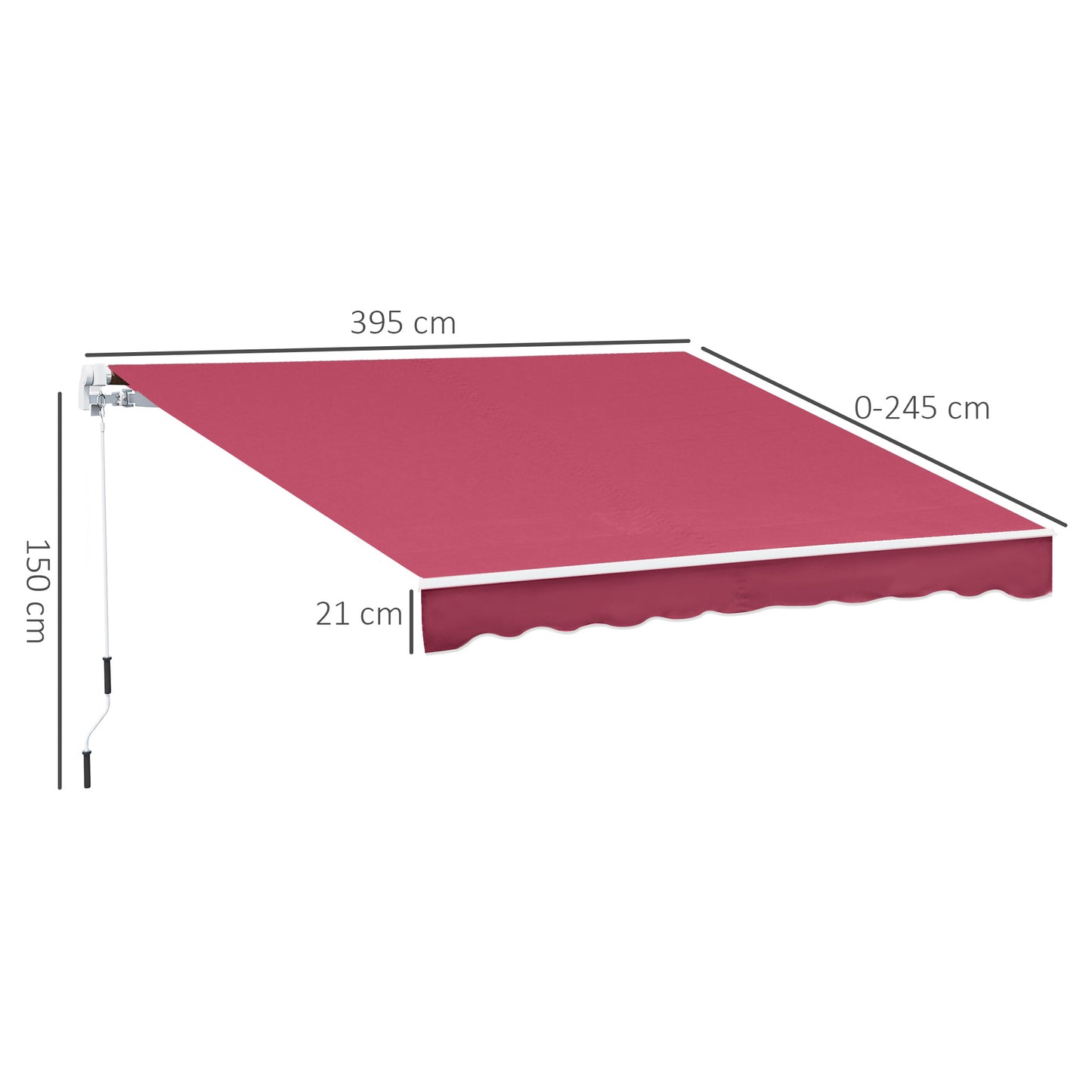 Outsunny Toldo Manual Retráctil 395x245 cm Toldo para Balcón con Manivela de Metal Impermeable y Anti-UV Toldo Enrollable de Exterior para Jardín Terraza Ventanas Rojo