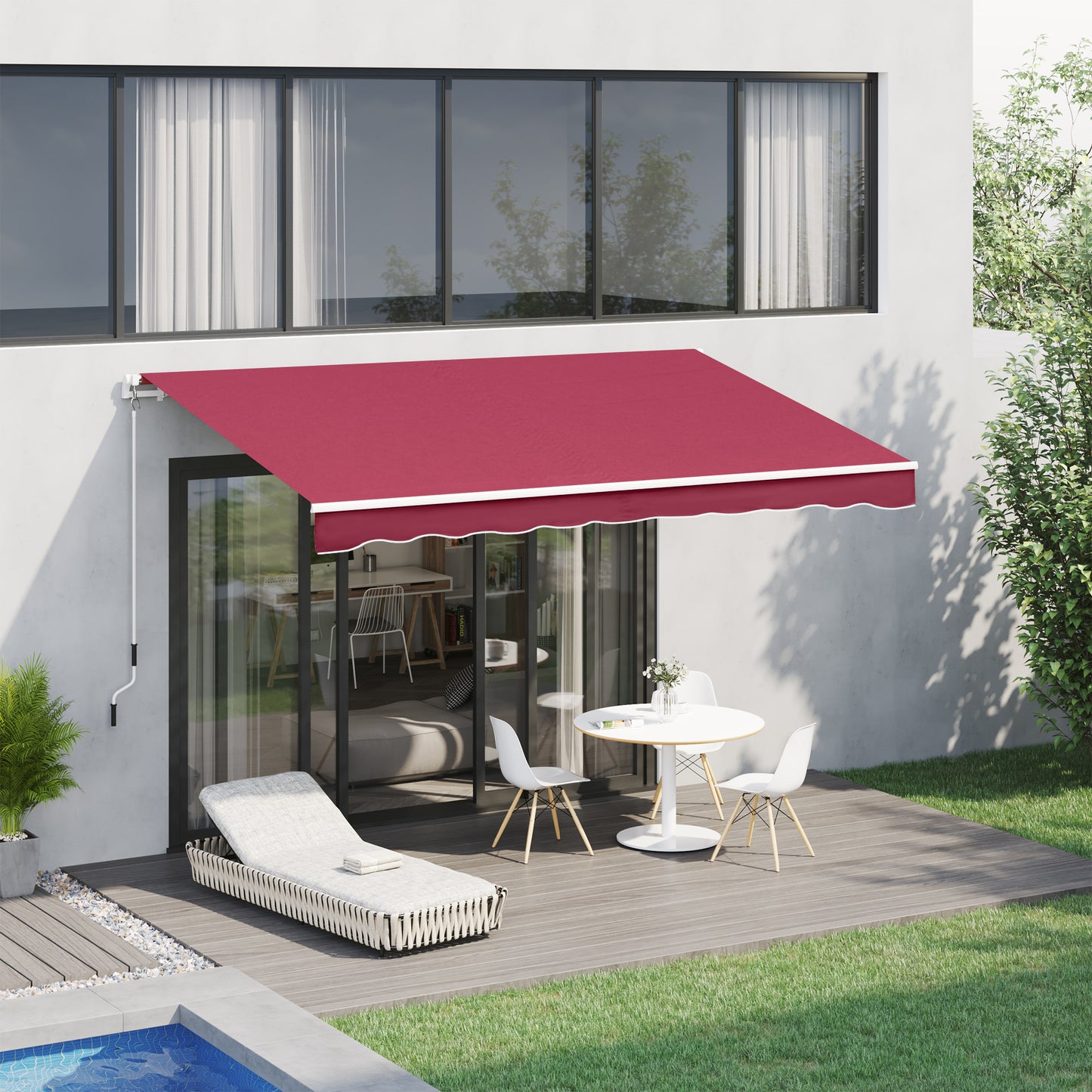 Outsunny Toldo Manual Retráctil 395x245 cm Toldo para Balcón con Manivela de Metal Impermeable y Anti-UV Toldo Enrollable de Exterior para Jardín Terraza Ventanas Rojo