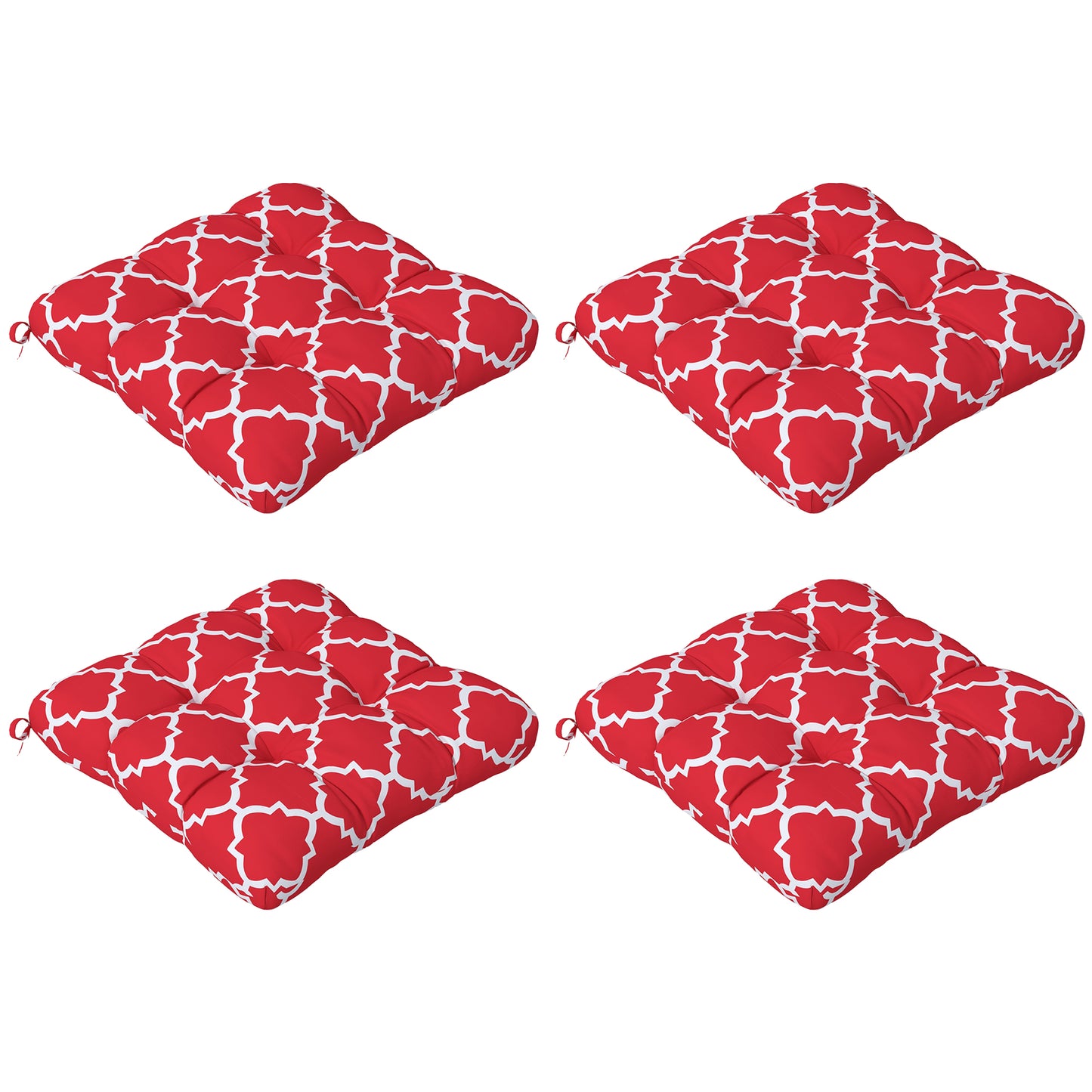 Outsunny Conjunto de Cojines para Sillas de Comedor 48x48x7 cm Juego de 4 Piezas Cojines para Sillas de Jardín Impermeable y Anti-UV con 2 Cordones de Fijación Rojo